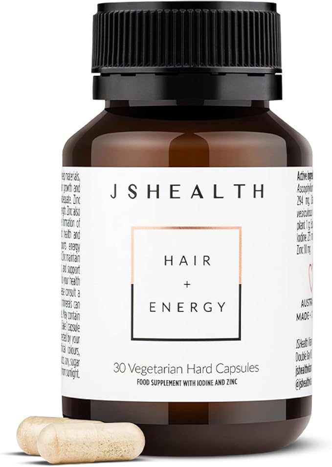 JSHealth Vitamins Hair and Energy Formula Hair Growth Vitamins | Hair Vitamins for Women and Men | Zinc and Iodine Hair Supplements for Hair Growth | Hair Loss Supplements | (30 Capsules)