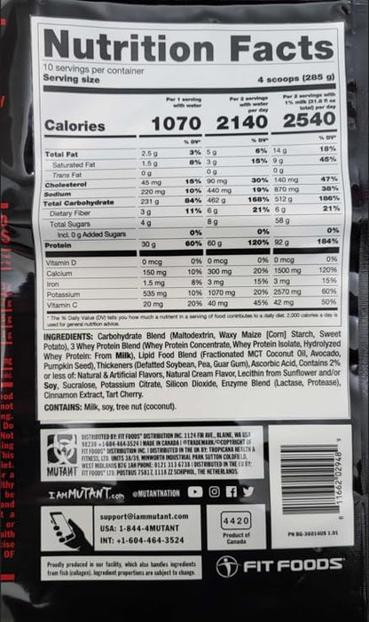 Mutant Mass Extreme Gainer – Whey Protein Powder – Build Muscle Size and Strength – High Density Clean Calories (Triple Chocolate, 6 lbs)