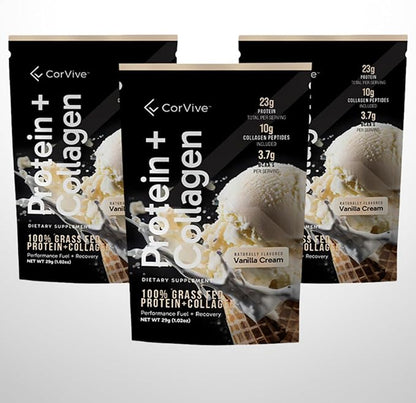 Protein + Collagen Powder | 23g Protein (Grass-Fed Whey + Collagen) | 3.7g BCAAs | Supports Muscle & Joint Health | Gluten & Soy Free | No Artificial Ingredients | 15 Sachets - Vanilla
