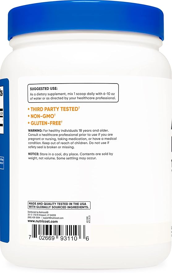 Nutricost Acetyl L-Carnitine (ALCAR) 500 Grams - 1000mg Per Serving - Pure Acetyl L-Carnitine Powder