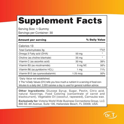 Kids Omega 3 Gummies 120g - Apple & Tropical Flavor - Supports Child's Normal Cognitive Function and Healthy Nervous System Development.