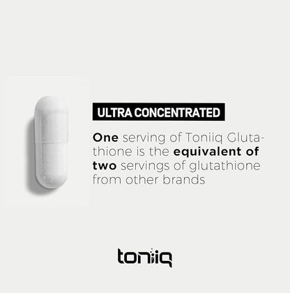 Toniiq Ultra High Strength Glutathione Capsules - 1000mg Concentrated Formula - 98%+ Highly Purified and Bioavailable - Non-GMO Fermentation - 120 Capsules Reduced Glutathione Supplement