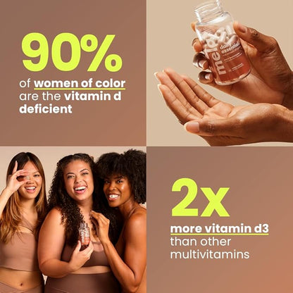 Mela Daily Essentials Multivitamin for Melanated Women - High-Dose Vitamin D3 and B12, Probiotics, Lion's Mane, Ceylon Cinnamon - Vegan, Gluten Free, Non-GMO, 30 Day Supply (60 Capsules)