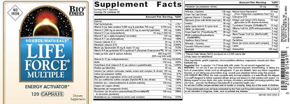 Source Naturals Life Force Multiple Iron Free Daily Multivitamin High Potency Essential Vitamins, Minerals, Antioxidants & Nutrients - Energy & Immune Boost* - 120 Capsules