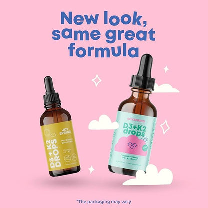 JoySpring Vitamin D3 Kids Drops with Vitamin K2 |360 Servings (2 fl oz)| Vitamin D Toddler Liquid Supplement | Children's Vitamin D Calcium Absorption & Joint Health Support | Vitamin D Kids Ages 3-18