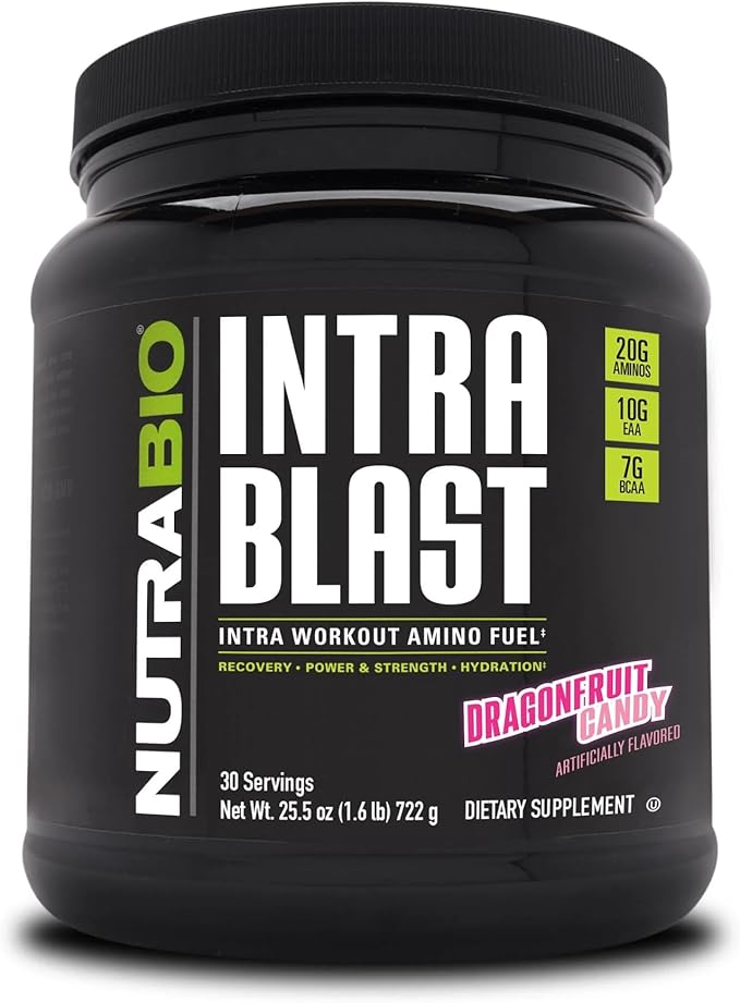 NutraBio Intra Blast BCAA EAA Electrolyte and Hydration Powder - Amino Acid Supplement, EAA/BCAA Powder - Non-GMO and Gluten Free - Dragonfruit Candy - 30 Servings