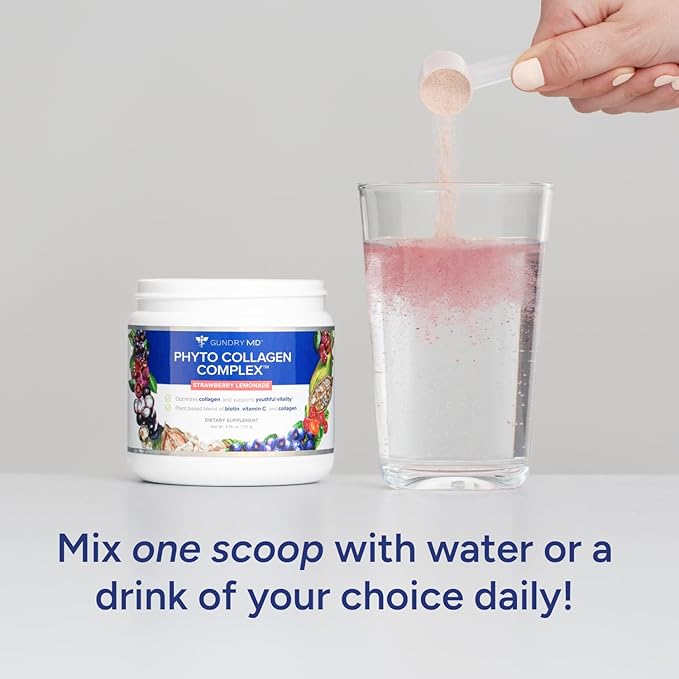 Gundry MD Phyto Collagen Complex, Strength Supporting Multivitamin Powder Supplement with Vitamin C, Amino Acids, and Polyphenols - Strawberry Lemonade (30 Servings)