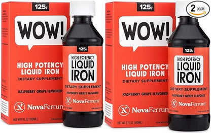 NovaFerrum Wow | 125 High Potency Liquid Iron Supplement | Liquid Iron for Adults | Iron Deficiency | 125mg of Iron Per 5mL Dose | Vegan Verified | Gluten Free Certified | Sugar Free (Pack of 2)