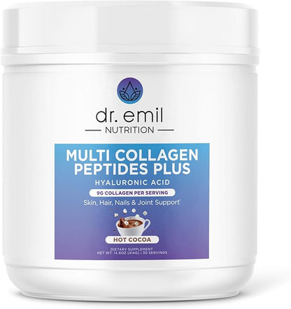 DR. EMIL NUTRITION Collagen Peptides Powder - Hot Cocoa Flavored Collagen Powder for Women - Collagen Supplements for Hair, Skin & Nails with Hyaluronic Acid - 9g Protein per Serving