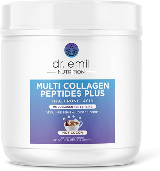 DR. EMIL NUTRITION Collagen Peptides Powder - Hot Cocoa Flavored Collagen Powder for Women - Collagen Supplements for Hair, Skin & Nails with Hyaluronic Acid - 9g Protein per Serving