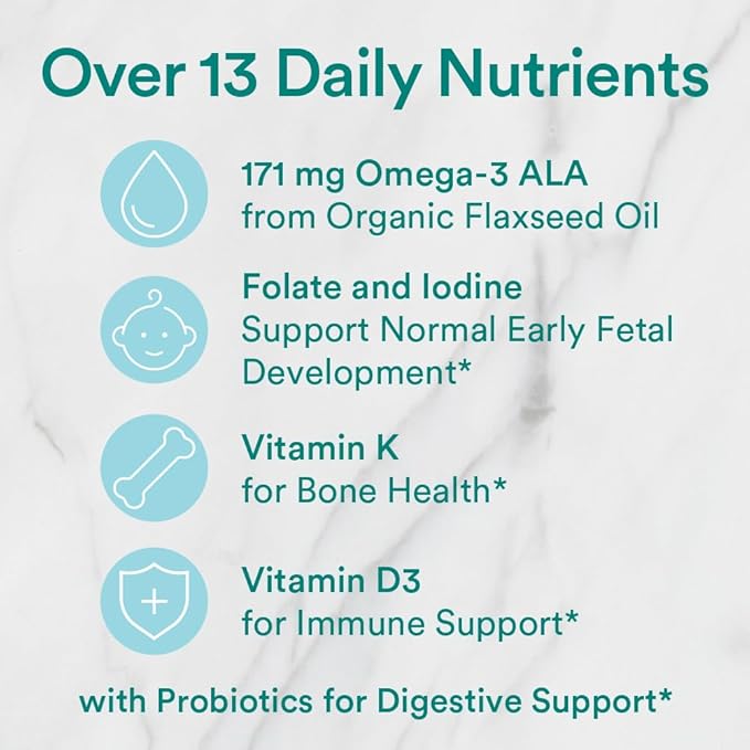 SmartyPants Organic Prenatal Vitamins for Women, Multivitamin Gummies: Probiotics, Biotin, Methylfolate, Omega 3 (ALA), Vitamin D3, C, Vitamin B12, B6, Vitamin A, K2 & Zinc, 120 Count (30 Day Supply)