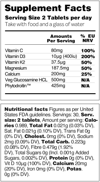Bone Care Bone Health Supplements - Phytodroitin, Glucosamine, Vitamin D3 K2 & Calcium Supplement – Cartilage, Muscle & Joint Support Supplement – Vegan Bone Strength (60 Count)