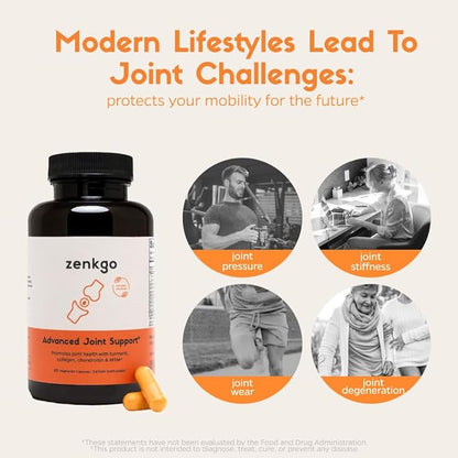 Chondroitin Boswellia MSM Turmeric Hydrolyzed Collagen - Joint Support Supplement, helps with joint mobility & flexibility, function & comfort, cartilage repair, supports smooth movement (60Ct/30Day)