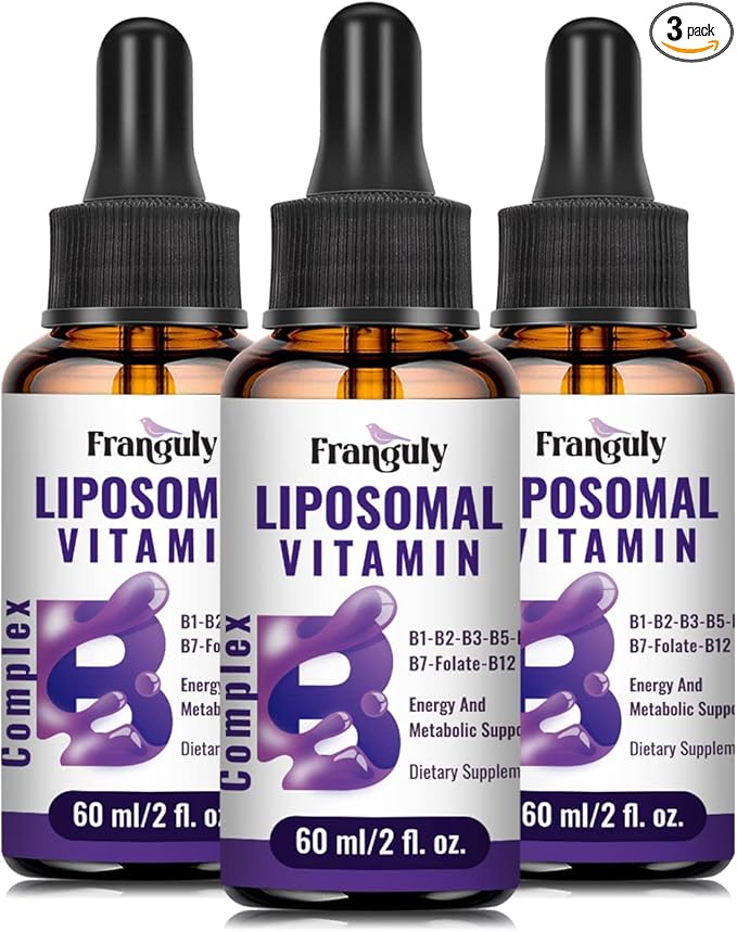 Liposomal Vitamin B Complex Liquid Sublingual B Complex Vitamins Supplement for Women Men Improved Absorption Methylated B12,B1, B2, B3, B5, B6,Folate,Biotin for Energy And Immune Support-6.0 oz