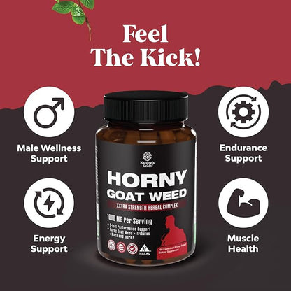 Horny Goat Weed for Male Enhancement - Extra Strength Horny Goat Weed for Men 1000mg Complex with Tongkat Ali Saw Palmetto Extract Panax Ginseng and Black Maca Root for Stamina & Energy - 90 Servings