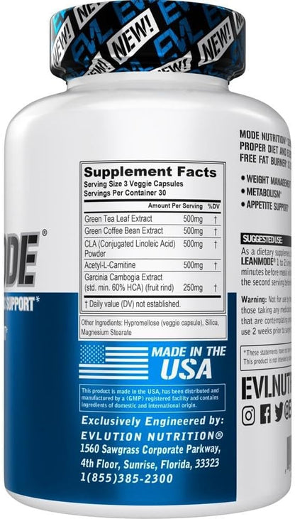 EVL Metabolic Energy Supplement - Multipurpose Herbal Metabolic Support with Invigorating Green Coffee Bean Extract - LeanMode Green Tea and Garcinia Cambogia Capsules - 30 Servings