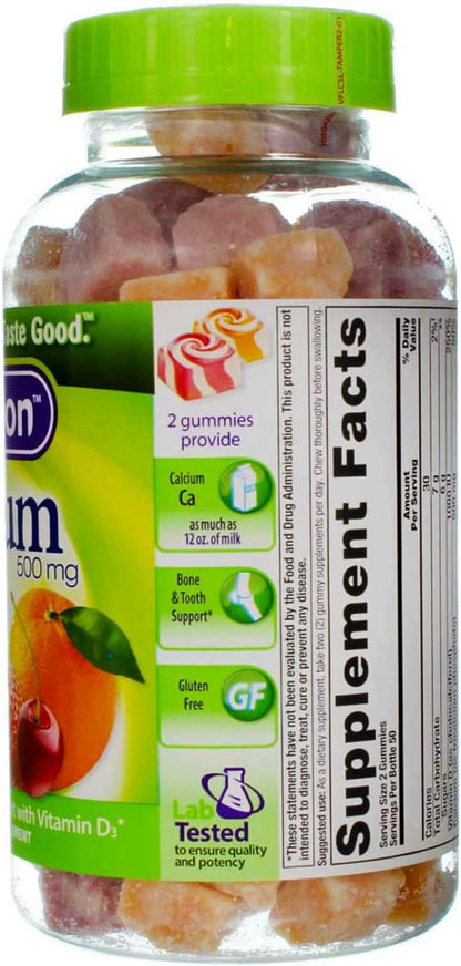 VitaFusion Calcium 500 mg Dietary Supplement Gummies Natural Fruit and Cream Flavors - 100 ct, Pack of 2