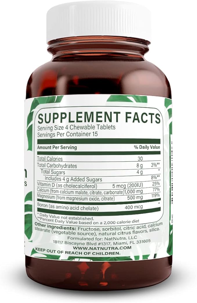 Natural Nutra Chewable Calcium Supplement for Bone Strength, Promotes Muscle Health, Maintain Teeth, Support Nerve Health, and Cardiovascular Health, 60 Tablets