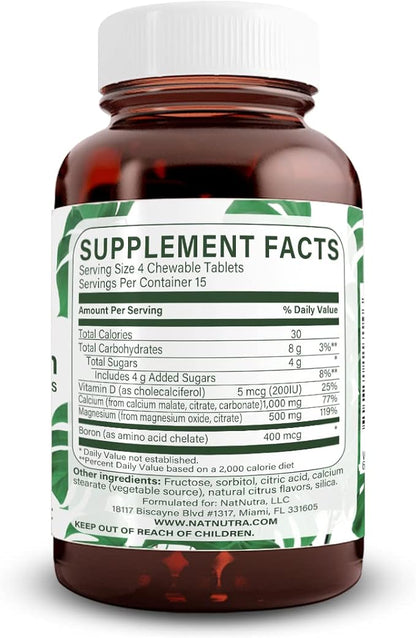 Natural Nutra Chewable Calcium Supplement for Bone Strength, Promotes Muscle Health, Maintain Teeth, Support Nerve Health, and Cardiovascular Health, 60 Tablets