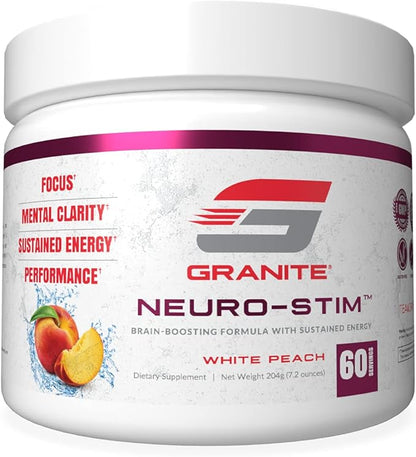 Granite® Neuro-Stim™ (White Peach) Brain Boosting Nootropic + Energy Formula | Supports Healthy Mental Focus, Clarity & Performance | Vegan, Soy Free, Gluten Free (60 Servings)
