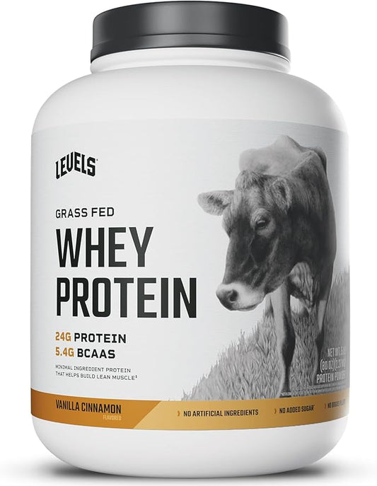 Levels Grass Fed Whey Protein Powder, No Artificials, 24G of Protein, Vanilla Cinnamon, 5LB