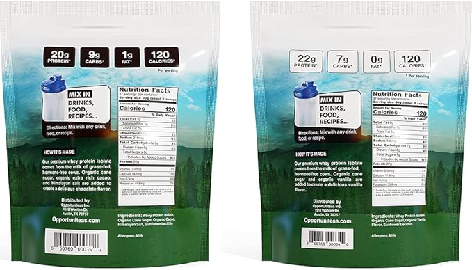 Opportuniteas Grass Fed Vanilla Choco Whey Protein Isolate Powder - 20g Protein Powder Without Artificial Sweeteners, Hormone-Free Cows, Non GMO - 5lb