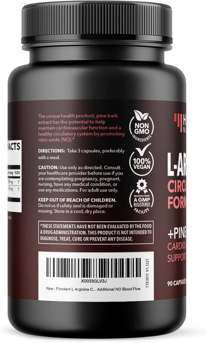L Arginine Pine Bark Extract Capsules - Potent 2X Formula Nitric Oxide Supplement for Men with 1800mg LArginine and 100mg French Pine Bark - Endurance Performance Recovery - 90 Count 1-Month Supply
