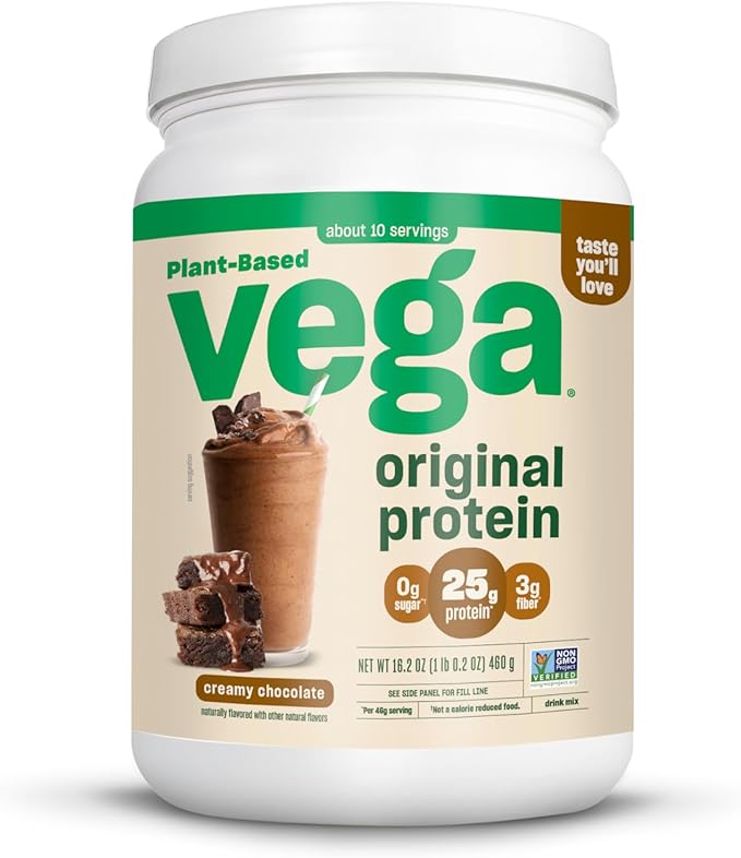 Vega Original Protein Powder, Creamy Chocolate Plant Based Protein Drink Mix for Water, Milk and Smoothies, 16.2 oz (Packaging May Vary)