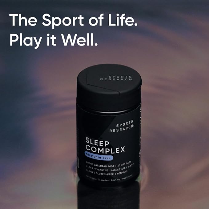 Sports Research® Sleep Complex- Melatonin-Free Vegan Capsules - with Valerian Root, GABA, L-Theanine, Magnesium & 5-HTP - 30 Servings