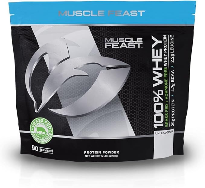 Muscle Feast 100% Grass-Fed Whey Protein, Pastured Raised Hormone Free All Natural, Unflavored, 5lb