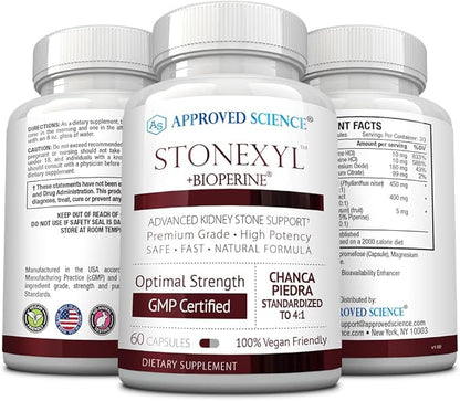 Approved Science Stonexyl - Herbal Support for Kidney Stones - 180 Capsules - Chanca Piedra - High Absorption - 3 Month Supply - Vegan