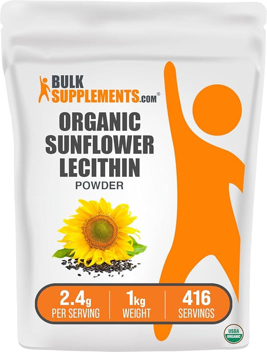 BulkSupplements.com Organic Sunflower Lecithin Powder - Sunflower Lecithin Supplement, Lecithin Powder Food Grade - Vegan & Gluten Free, 2400mg per Serving, 1kg (2.2 lbs) (Pack of 1)