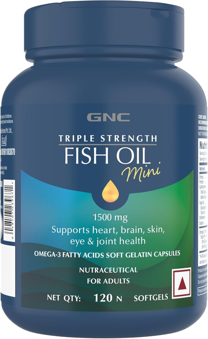 GNC Triple Strength Omega 3 Fish Oil 1000mg, 120 Count, Supports Joint, Skin, Eye, and Heart Health