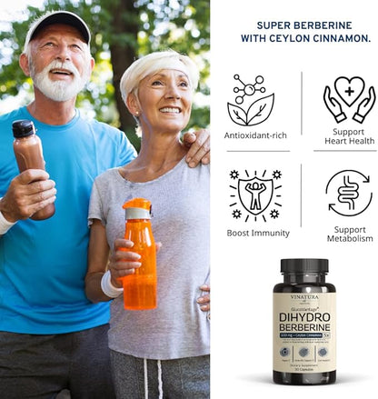Dihydroberberine Supplement 500mg with Ceylon Cinnamon - (Patented GlucoVantage Super Berberine), Maybe Berberine 5X More absorbable - 30 Capsules