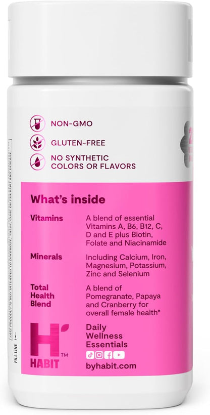Habit Womens Multi Supplement (60 Capsules) - New Look, Supports General Health & Wellness, 23 Essential Vitamins and Minerals, Fruit extracts, Folate, Iron, B12, Biotin, Non-GMO (1 Pack)