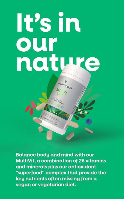 MultiVit Vegan Multivitamin Supplement, 26 Vitamin & Minerals – Vitamin Supplements for Metabolic, Brain Function & Immune Support – Multivitamin for Women, Men & Children