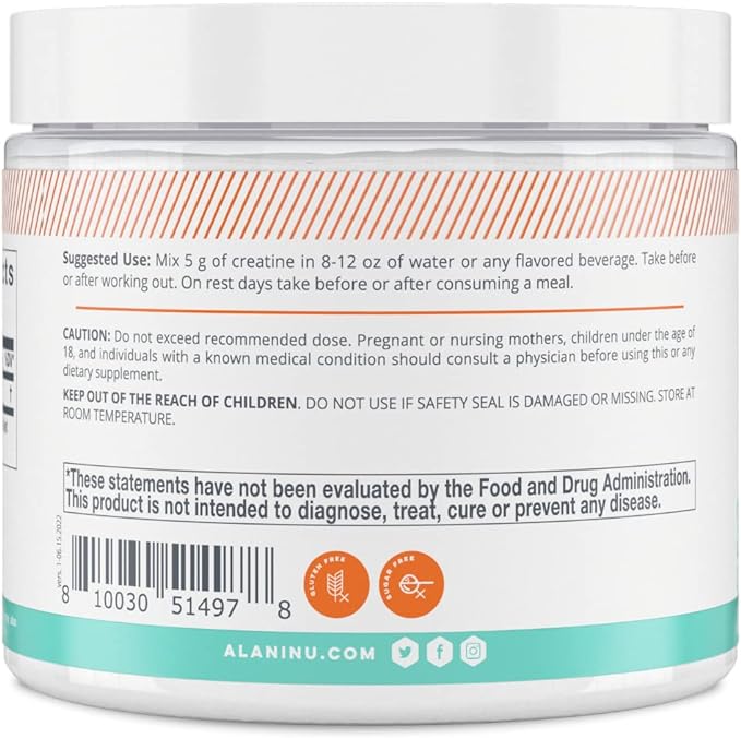Alani Nu Creatine Monohydrate Powder | Unflavored | Micronized Creatine Powder | Gluten Free | Sugar Free | Vegan | 30 Servings