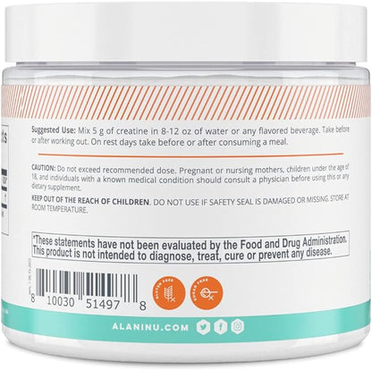Alani Nu Creatine Monohydrate Powder | Unflavored | Micronized Creatine Powder | Gluten Free | Sugar Free | Vegan | 30 Servings