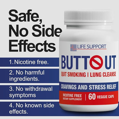 ButtOut Quit Smoking Lung Cleanse. Helps to Stop Smoking & Support Respiratory Health - Natural Lung Cleanse & Detox. Nicotine Free. 60 Count - 30 Day Supply