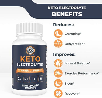 Keto Electrolyte Supplement, 180 Capsules. Electrolyte Pills for Ketogenic Diet. Magnesium, Potassium, Sodium, Calcium. Electrolytes Keto Tablets for Hydration Support* by Left Coast Performance