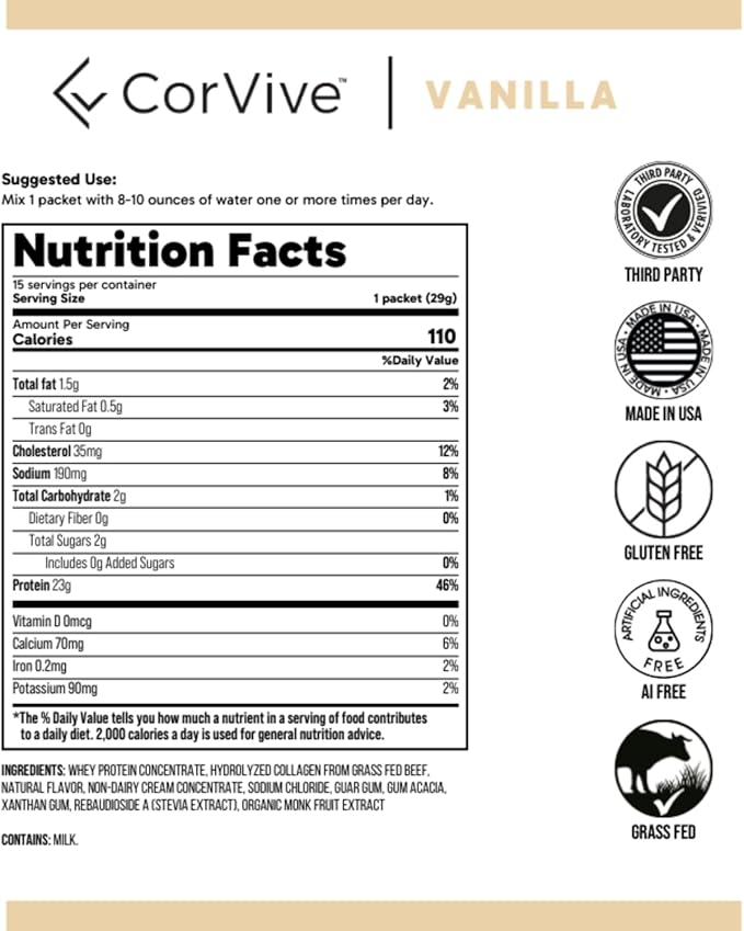 Protein + Collagen Powder | 23g Protein (Grass-Fed Whey + Collagen) | 3.7g BCAAs | Supports Muscle & Joint Health | Gluten & Soy Free | No Artificial Ingredients | 15 Sachets - Vanilla