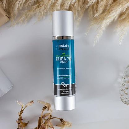 BIOLABS PRO All Natural Bioidentical 20mg Dhea Cream - Three Month Supply - for Men or Women - (Unscented - 3.6oz)