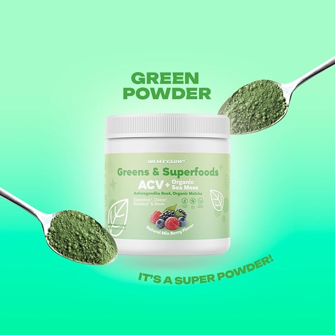 Super Greens Powder - ACV, Organic Sea Moss, Ashwagandha Root, Organic Matcha - Digestion*, Detox*, Bloating*, & More, Berry