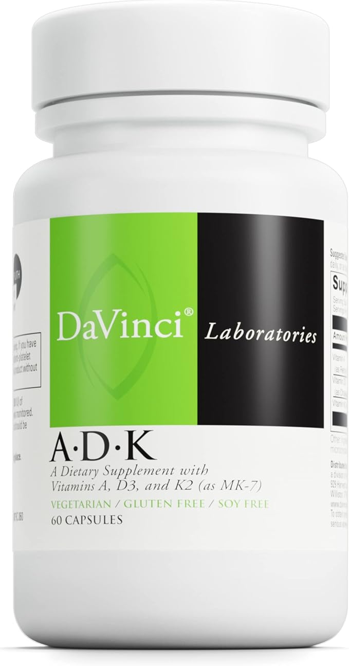 DAVINCI Labs ADK - Helps Support Bone, Heart & Immune Health* - Dietary Supplement with Vitamins A, D3 & K2 (as MK-7) - Vegetarian, Gluten Free & Soy Free - 60 Capsules