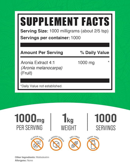 BulkSupplements.com Aronia Extract Powder - Aronia Berry Extract, Chokeberry Supplement, Sourced from Aronia Berry - Gluten Free, 1000mg per Serving, 1kg (2.2 lbs) (Pack of 1)