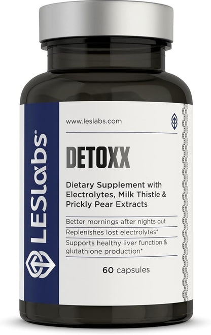 LES Labs DeToxx – Better Mornings & Recovery, Liver Support, Electrolyte Replenishment & Glutathione Support – Prickly Pear, Milk Thistle & NAC – Non-GMO Supplement – 60 Capsules