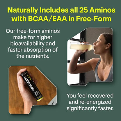 UNBROKEN Amino Energy Tablets with All 9 EAA & BCAA Amino Acids in Free-Form, Amino Acids Supplement for Faster Recovery & Less Muscle Soreness, Post & Preworkout for Men & Women,10 Serv. Lemon/Lime.