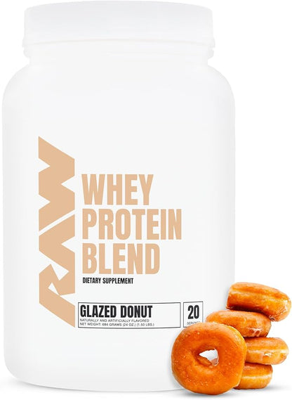 RAW Whey Protein Powder Blend, Glazed Donut (20 Servings) - Grass-Fed Microfiltered Protein Isolate for Muscle Growth & Recovery - Pre & Post Workout Sports Nutrition Supplement for Men & Women