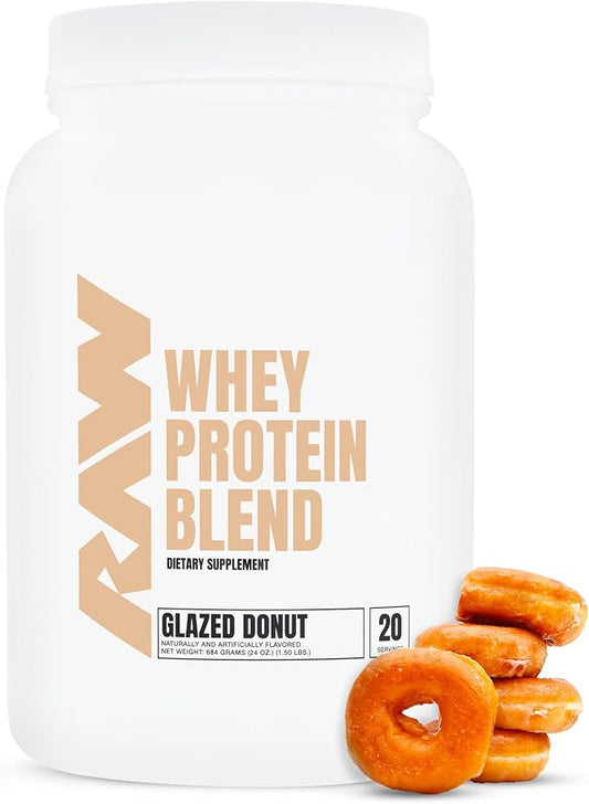 RAW Whey Protein Powder Blend, Glazed Donut (20 Servings) - Grass-Fed Microfiltered Protein Isolate for Muscle Growth & Recovery - Pre & Post Workout Sports Nutrition Supplement for Men & Women