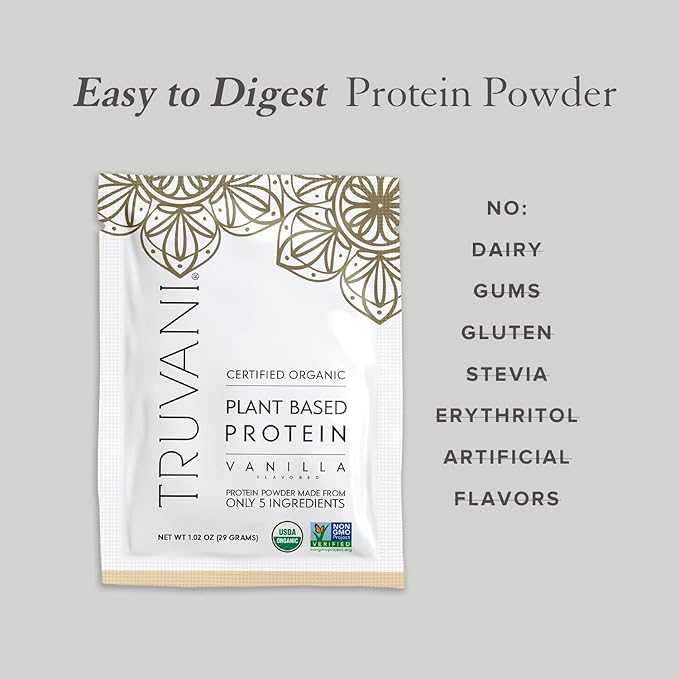 Truvani Vegan Pea Protein Powder | Vanilla | 20g Organic Plant Based Protein | 10 Travel Packets | Keto | Gluten & Dairy Free | Low Carb | No Added Sugar